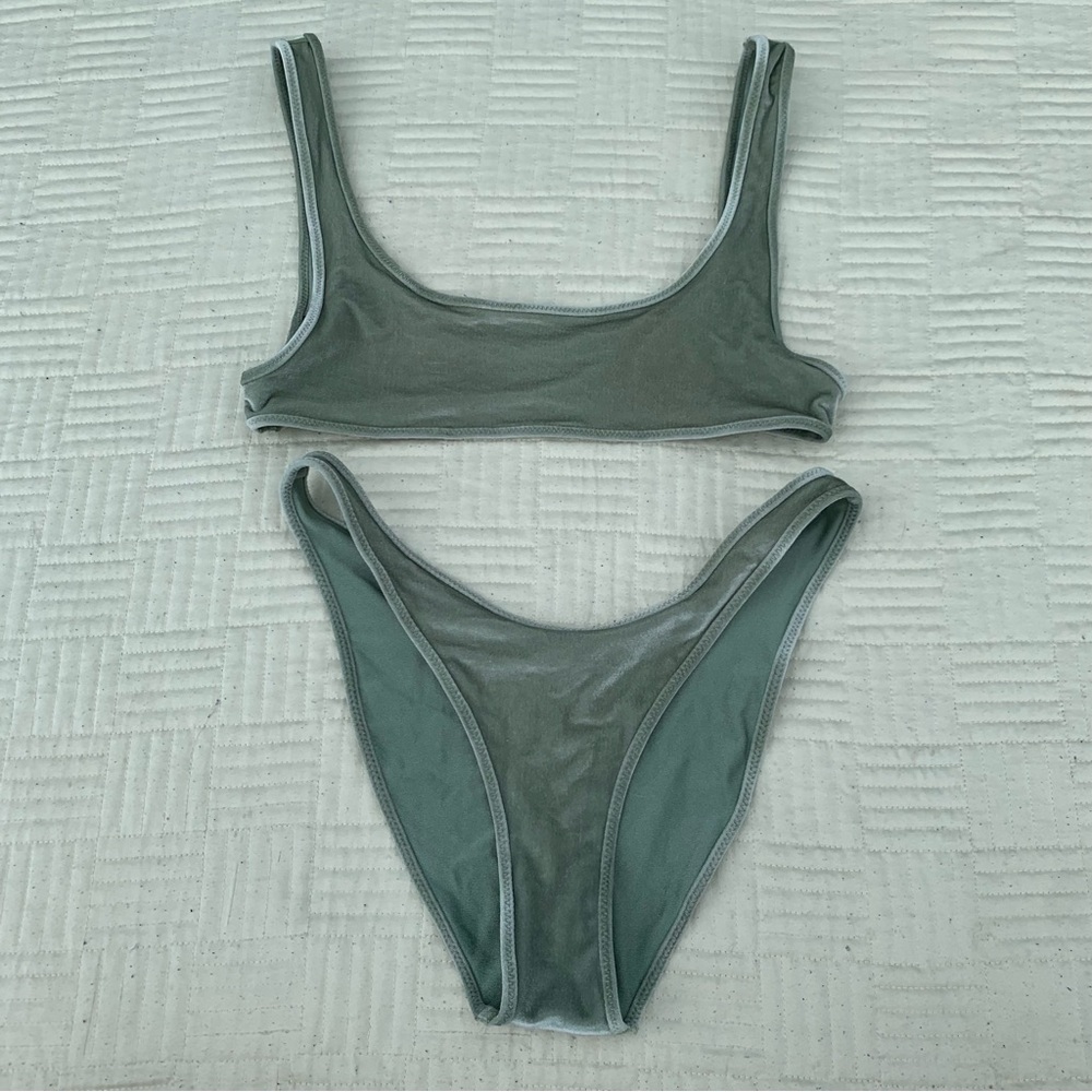 Triangl Green Velvet Bikini Set Size Small